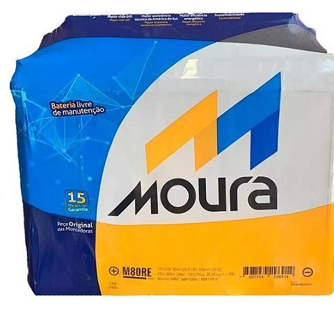 Embalagem da bateria Moura M80RE, positivo à esquerda